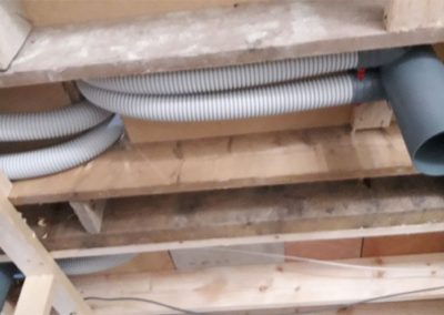 Vent axia Westmeath Heat recovery Ventilation Duct runs in timber joists.