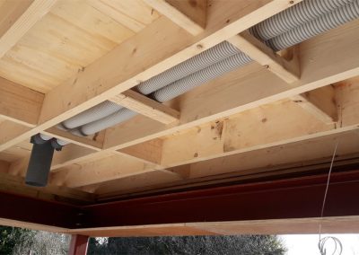 Vent axia Longford Heat recovery Ventilation Duct runs in timber joists.