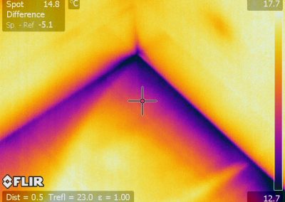 Air Tightness Testing & Thermal Imaging Westmeath Thermal image of drafts coming in upstairs through skirting board via joists between ground floor & upstairs from outside via cavity