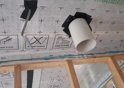 Air Tightness Testing & Thermal Imaging Westmeath Duct & electrical services taped coming through airtightness membrane